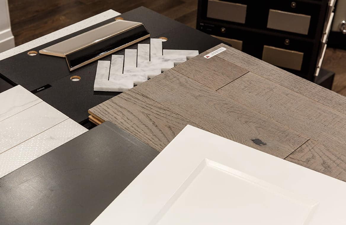 Interior of Glenview Homes' Design Studio in Ottawa, showcasing a range of home design materials and color palettes.